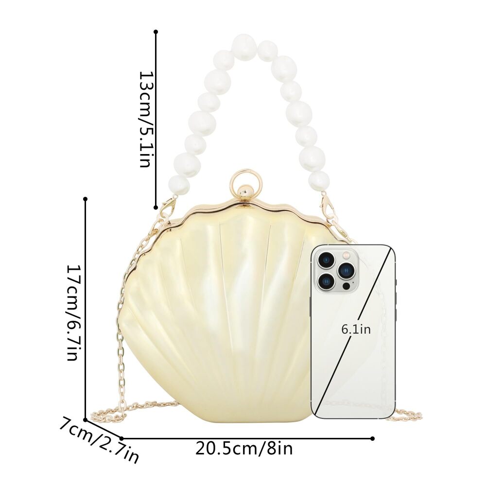2088 Mini Seashell Evening Clutch Pearls Top-Handle Bag Chain Strap View 5
